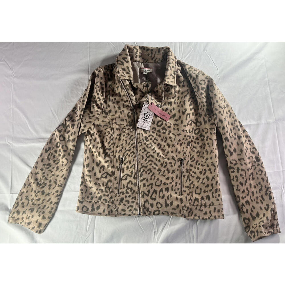 Motorcycle Jacket Size Medium Women's New NWT André By Unit Leopard Print